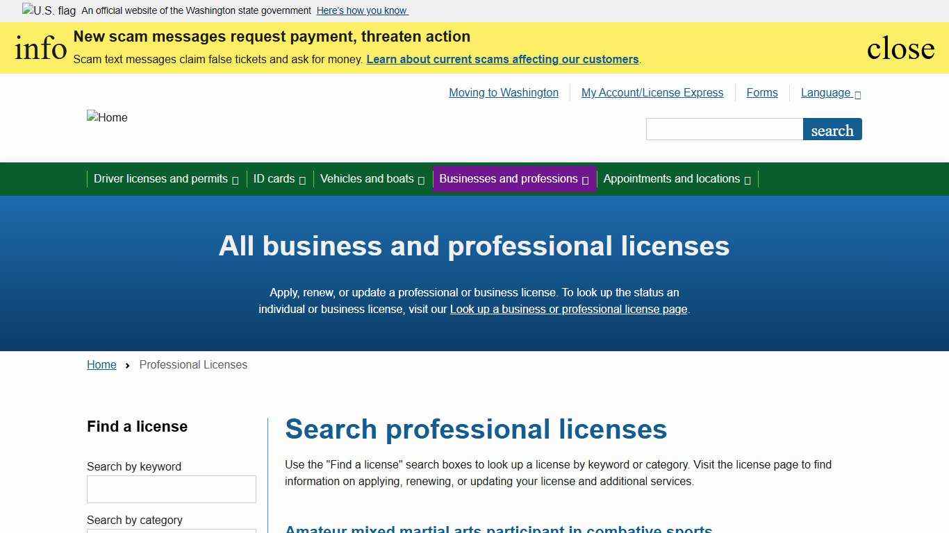 Professional Licenses | Washington State Department of Licensing