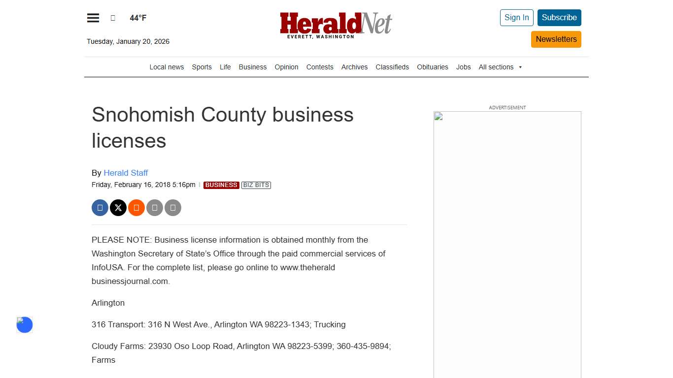 Snohomish County business licenses | HeraldNet.com